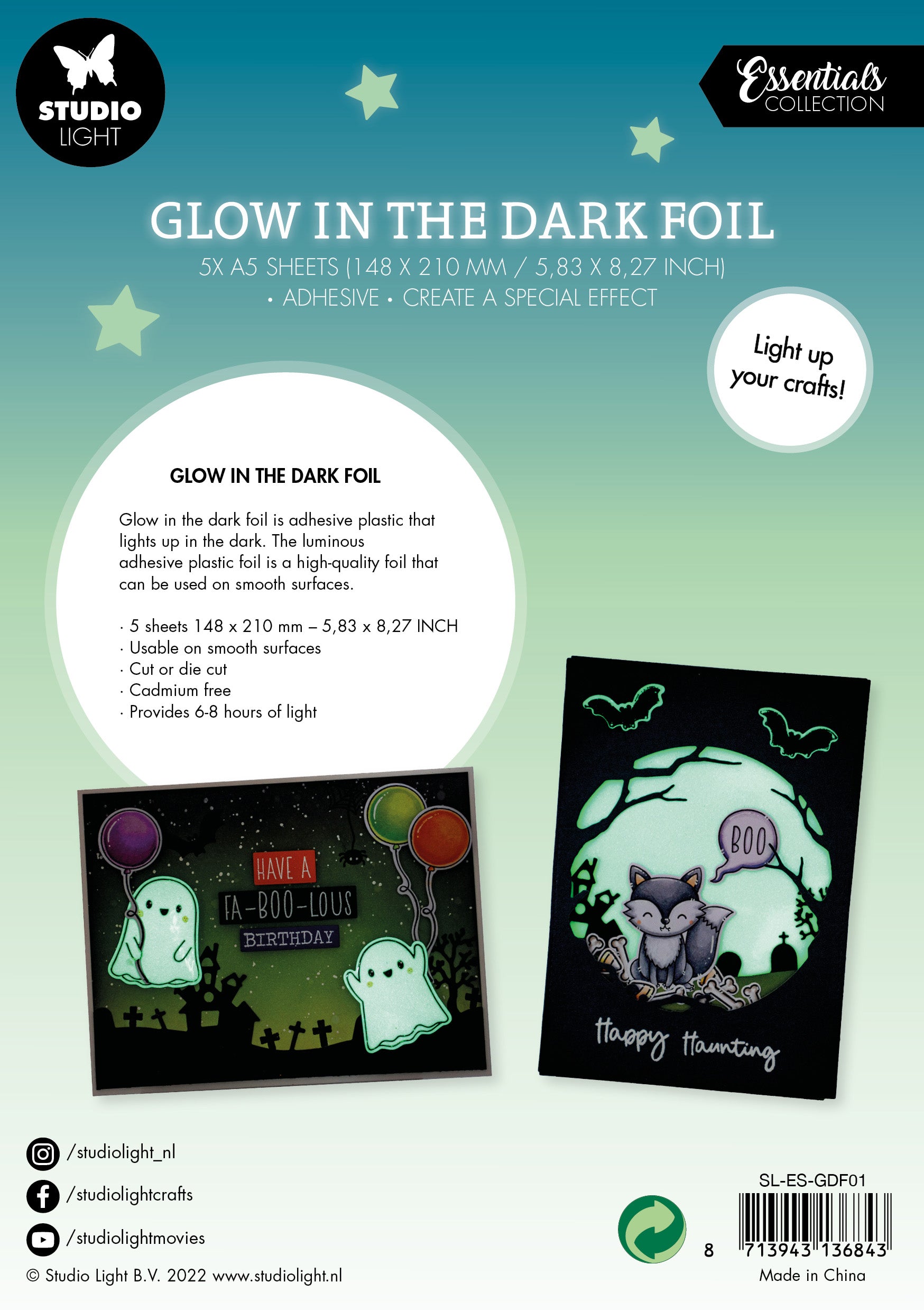Studio Light Essentials Glow In The Dark folie 5 ark selvlysende