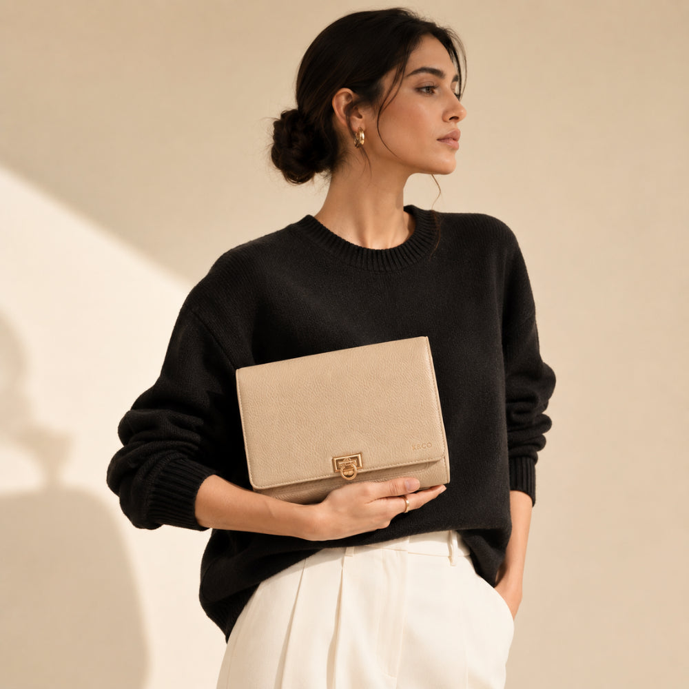 K&Co. Signature lommebok clutch beige ekte skinn