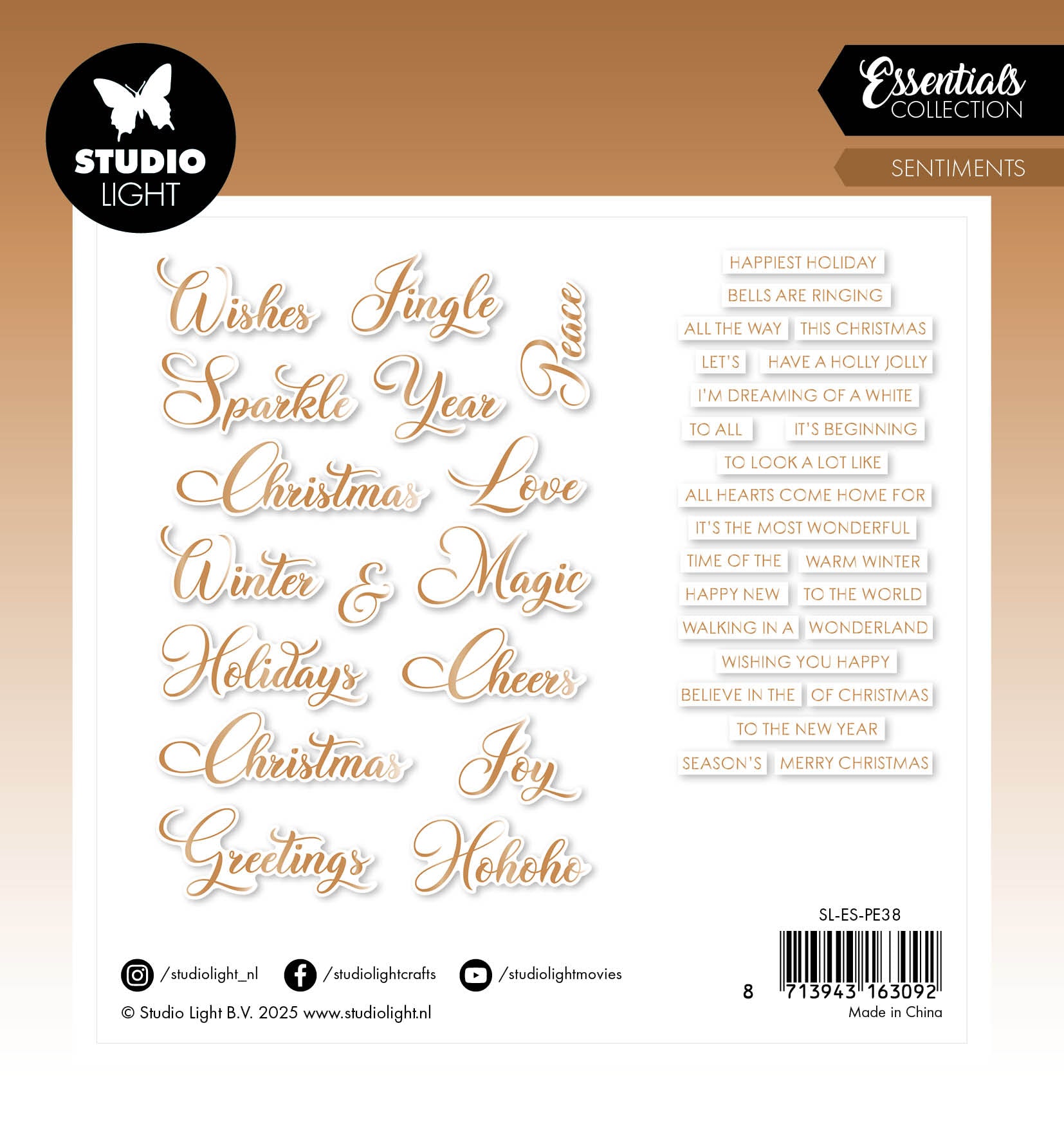 Studio Light Essentials papirelementer Bronze Sentiments 40 stk