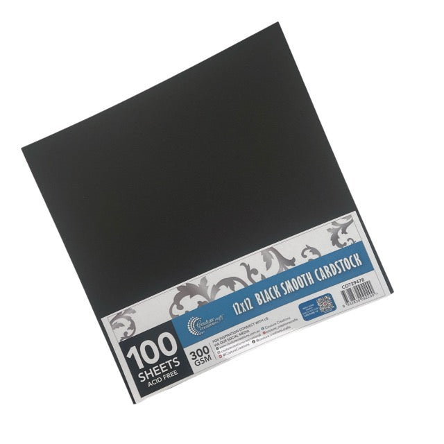 Couture Creations glatt kartong svart 12x12 100 ark 300 gsm