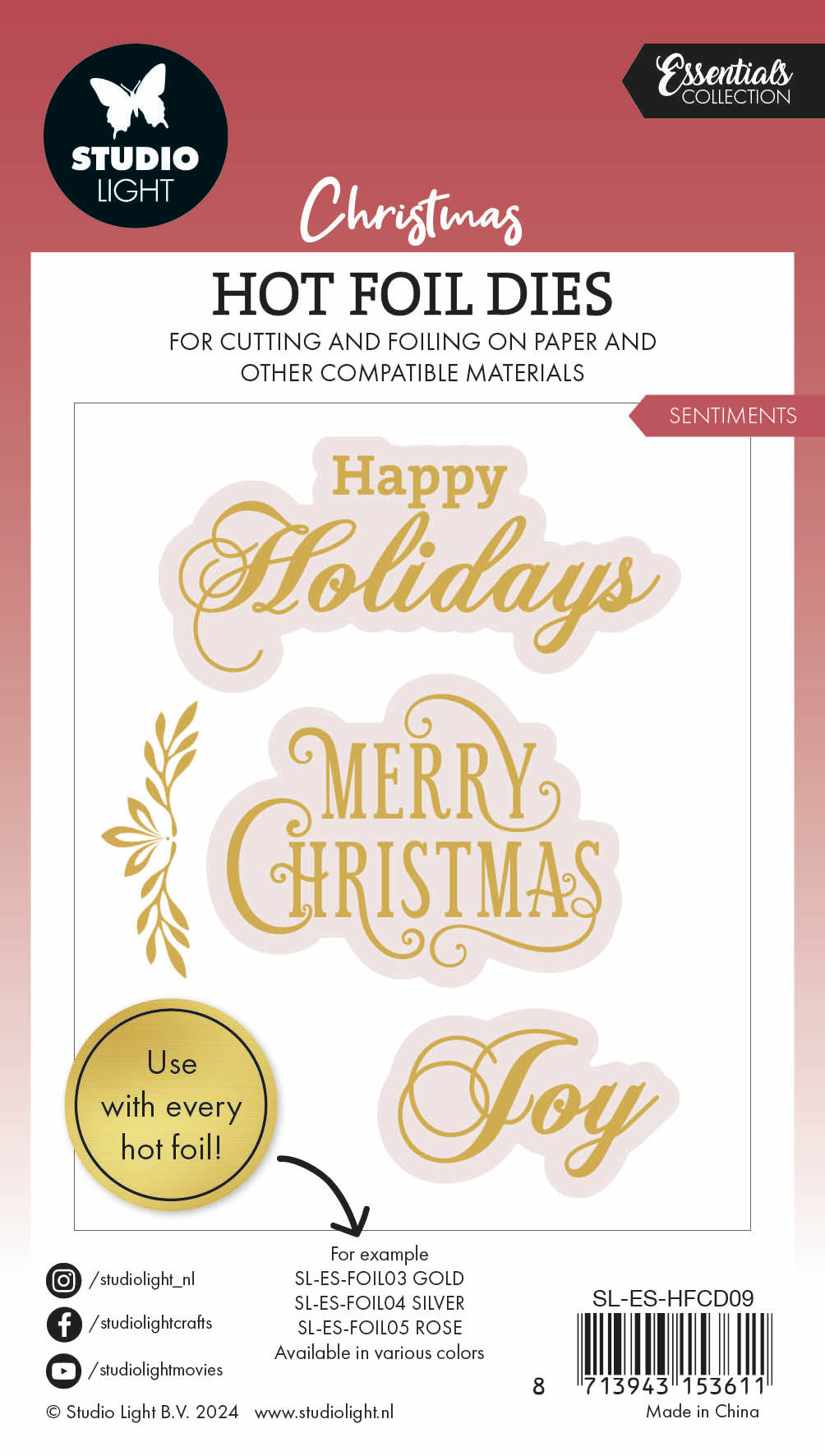 Studio Light Essentials hot foil-plate Christmas Sentiments 65x96 mm