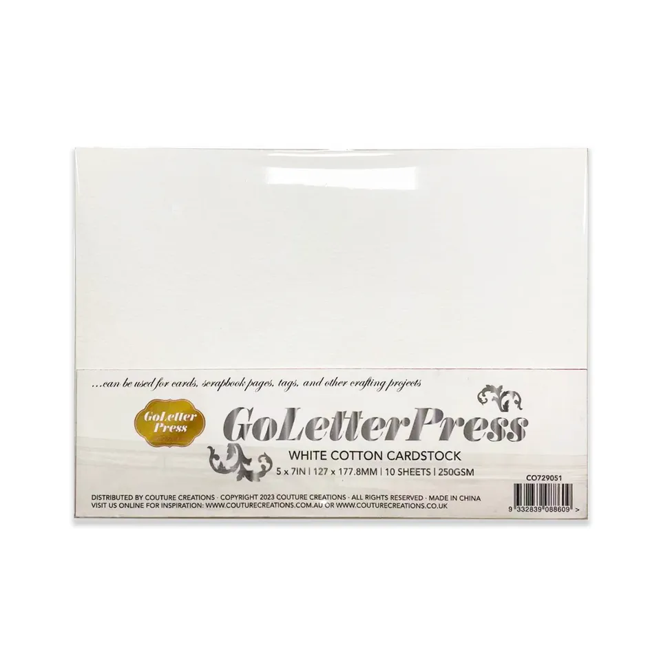 Couture Creations GoLetterPress Cotton kartong 5x7in 10 ark 250gsm