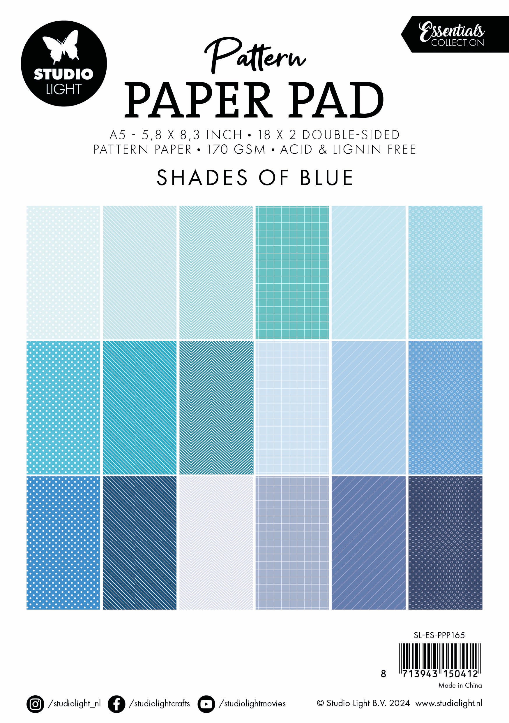 Studio Light Essentials Shades of blue papirblokk A5 36 ark